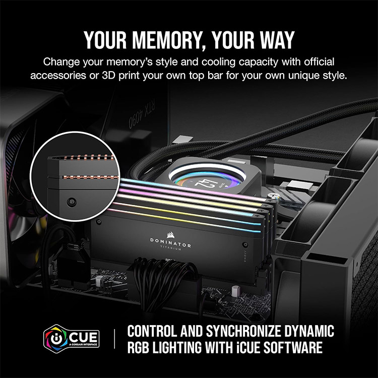 خرید رم Corsair Dominator Titanium RGB - ظرفیت 96 گیگابایت - DDR5 - پک دوتایی - مدل Intel XMP - فرکانس 6600 مگاهرتز - CL32 - سیاه